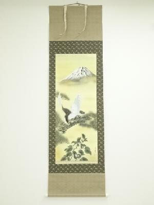 圭雲筆　一富士二鷹三茄子　肉筆絹本掛軸（箱付）